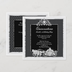 Quinceanera Birthday Horse Carriage Black Silver Invitation