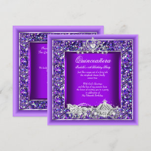 Quinceanera Birthday Horse Carriage Purple Invitation
