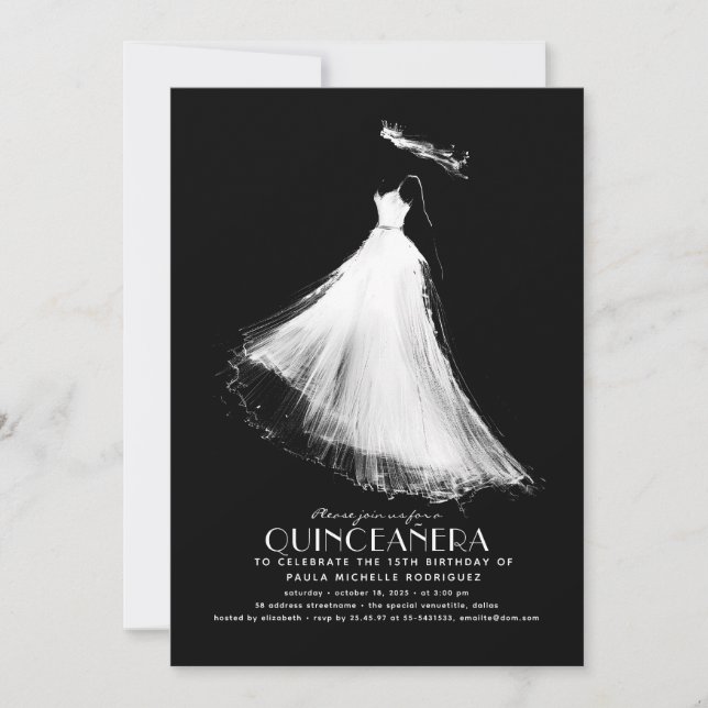 Quinceañera Birthday Invitation  Black (Front)