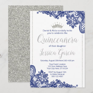 Quinceañera Birthday Invitation   Blue and Silver