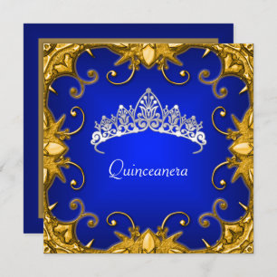Quinceanera Birthday Party Bjue Gold White Tiara Invitation