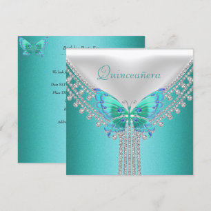 Quinceañera Birthday Party Blue White Butterfly Invitation