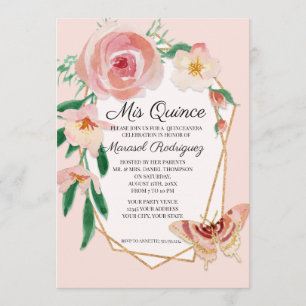 Quinceanera Birthday Party Blush Watercolor Roses Invitation