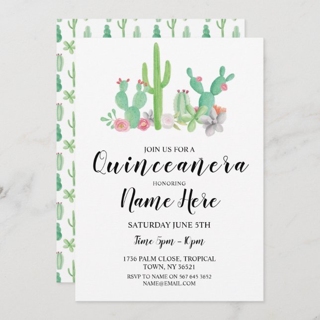 Quinceañera Birthday Party Cactus Cacti Invite (Front/Back)