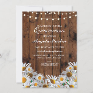 Quinceanera Birthday Party Daisy Wood Invite 15th