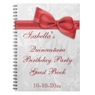 Quinceañera Birthday Party Damask and Bow Notebook