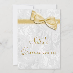 Quinceañera Birthday Party Damask and Faux Bow Invitation