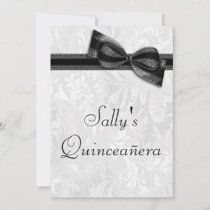 Quinceañera Birthday Party Damask and Faux Bow Invitation