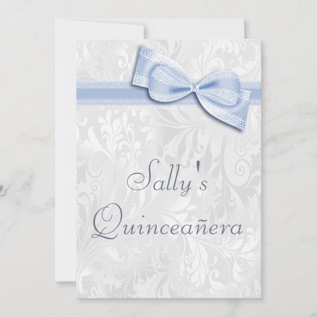 Quinceañera Birthday Party Damask and Faux Bow Invitation (Front)