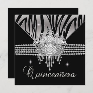 Quinceanera Birthday Party Diamond Black Zebra Invitation