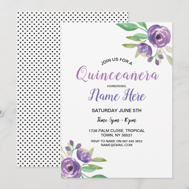 Quinceañera Birthday Party Flower Lilac Invitation (Front/Back)