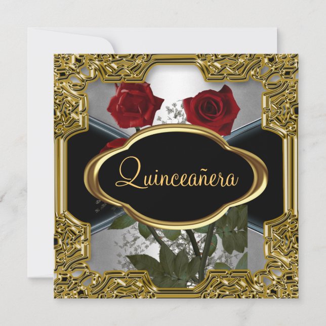 Quinceanera Birthday Party Gold Black 6 Invitation (Front)