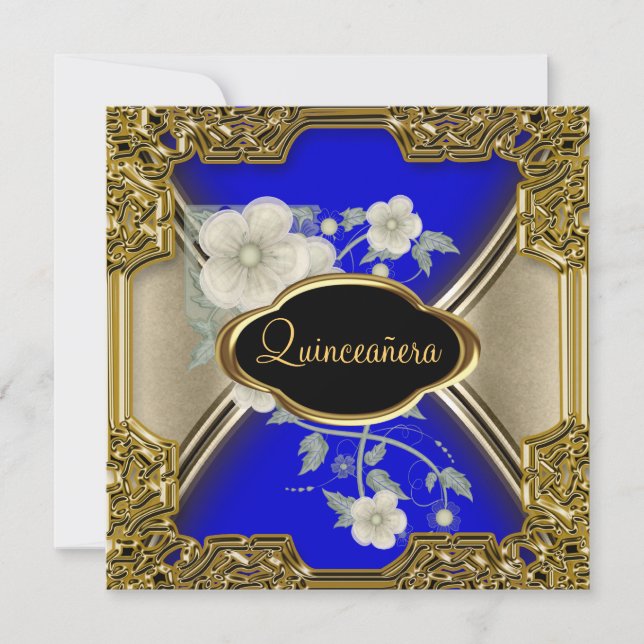 Quinceañera Birthday Party Gold Black blue Invitation (Front)
