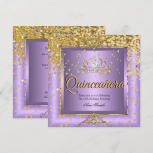 Quinceanera Birthday Party Gold Lavender Purple Invitation