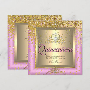 Quinceanera Birthday Party Gold Pink Invitation