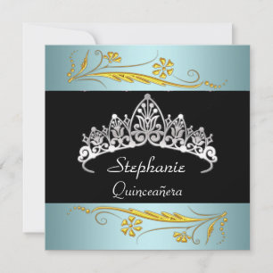 Quinceañera Birthday Party Gold teal Jewels Invitation