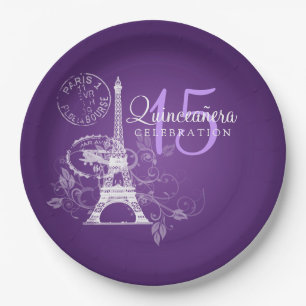 Quinceanera Birthday Party Paris Purple Paper Plate
