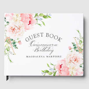 Quinceanera Birthday Party Pink Floral Custom Guest Book
