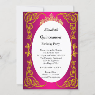 Quinceanera Birthday Party Pink Gold Invitation