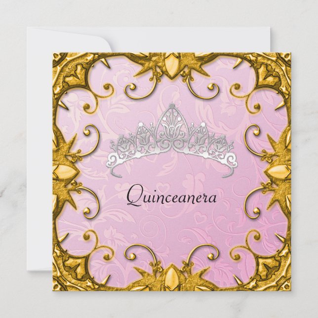 Quinceanera Birthday Party Pink Gold White Tiara Invitation (Front)