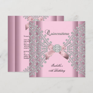 Quinceanera Birthday Party Pink White Diamonds Invitation
