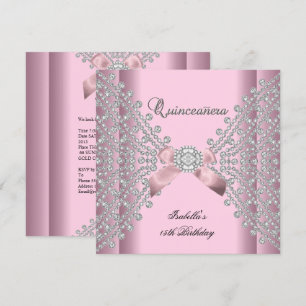 Quinceanera Birthday Party Pink White Diamonds Invitation