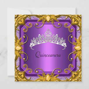 Quinceanera Birthday Party Purple Gold White Tiara Invitation