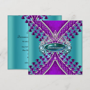 Quinceanera Birthday Party Purple Teal Blue Invitation