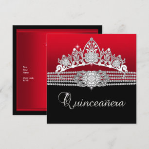 Quinceanera Birthday Party Red Diamond Black Invitation
