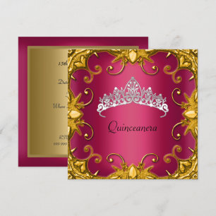 Quinceanera Birthday Party Red Gold White Tiara Invitation