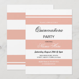 Quinceanera Birthday Party Stripe Coral Invite 15