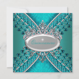 Quinceanera Birthday Party Teal Blue Beads Invitation