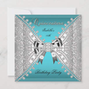 Quinceanera Birthday Party Teal Blue Diamonds Invitation
