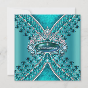 Quinceanera Birthday Party Teal Blue Invitation