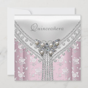 Quinceañera Birthday Party White Butterfly Floral Invitation