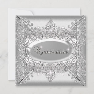 Quinceanera Birthday Party White Diamonds Silver Invitation