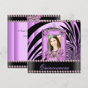 Quinceanera Birthday Party Zebra Lilac Pearl Invitation