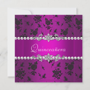 Quinceañera Birthday Pink Purple Black Silver Invitation