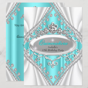 Quinceanera Birthday Princess Teal Diamond Large Invitation