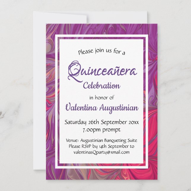 Quinceañera Birthday Retro Personalised PURPLE Invitation (Front)