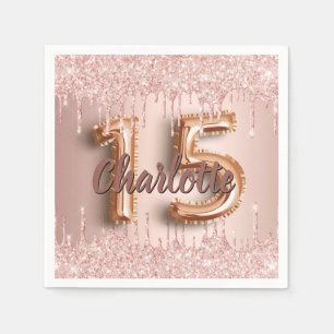 Quinceanera birthday rose gold drips napkin
