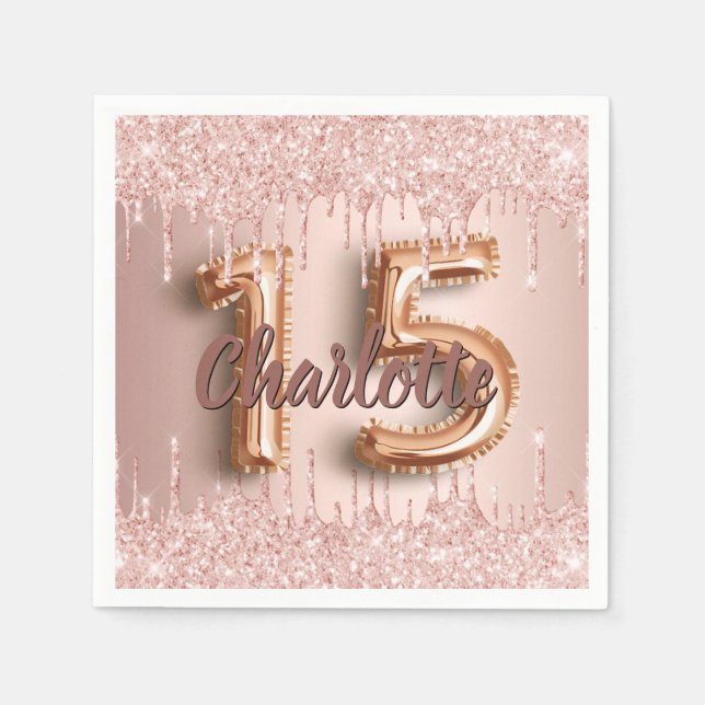 Quinceanera birthday rose gold drips napkin (Front)