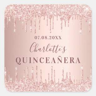 Quinceanera birthday rose gold glitter monogram square sticker