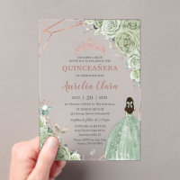 Quinceañera Birthday Sage Green Floral Rose Gold