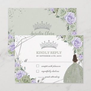 Quinceañera Birthday Sage Green Lavender Floral RSVP Card