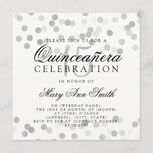 Quinceanera Birthday Silver Foil Glitter Lights Invitation