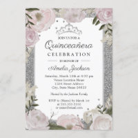 Quinceanera Birthday Sparkle Pink Silver Floral