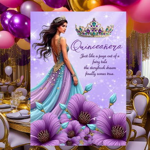 Quinceanera Birthday Teal Purple Tiara Dress Invitation