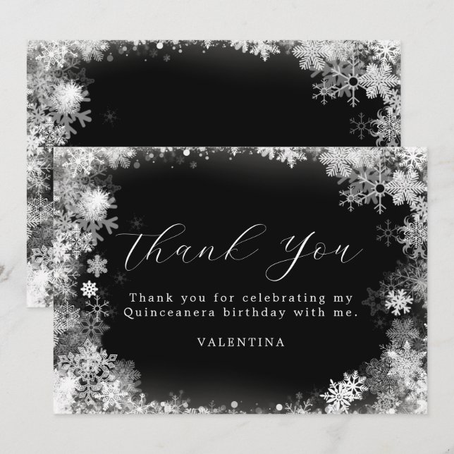 Quinceanera Birthday Winter Wonderland Snowflake Thank You Card (Front/Back)