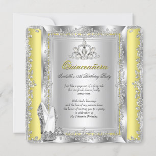 Quinceanera Birthday Yellow Silver Shoes Invitation
